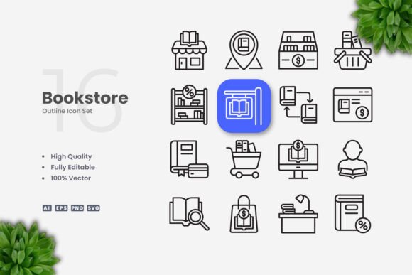 Bookstore Icons: Clean Graphics for Modern Branding