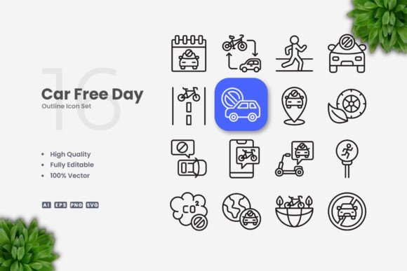 Car Free Day Icons: Modern Graphics for Branding