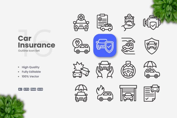 Car Insurance Icons: Clean Graphics for Modern Branding