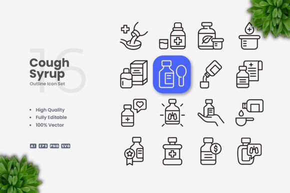 Cough Syrup Icons: Clean Graphics for Crafters