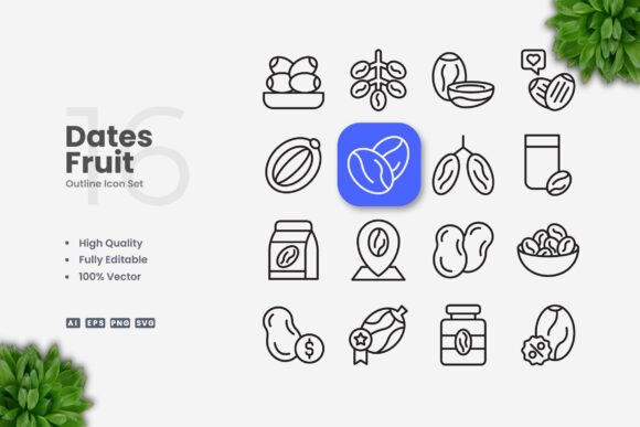 Dates Fruit Icons: A Designer's Review for Embroidery