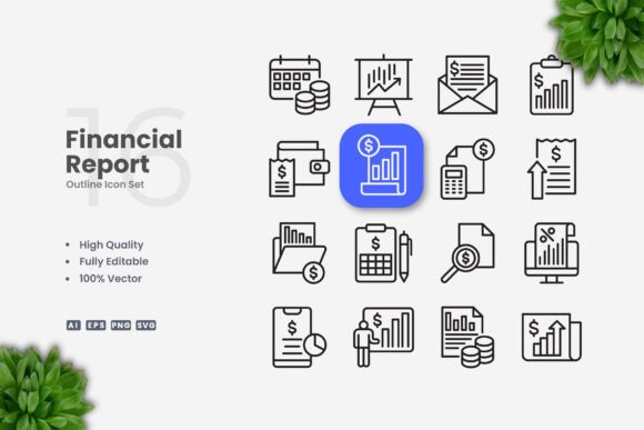 Financial Report Icons: Graphics and Icons for Modern Design