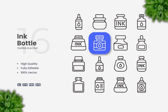 Ink Bottle Icons: Graphics for Modern Design