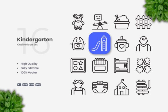 Kindergarten Icons: Graphics for Simple Branding