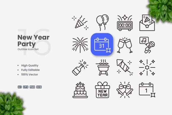 New Year Party Icons Graphics