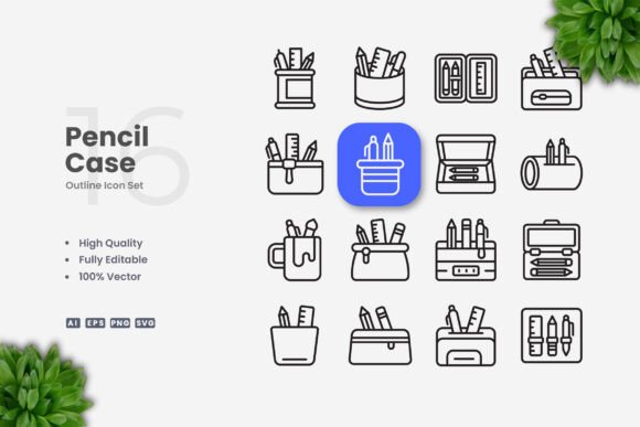 Pencil Case Icons: Graphics for Clean Design