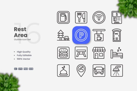 Rest Area Icons: Graphics and Icons for Clean Design